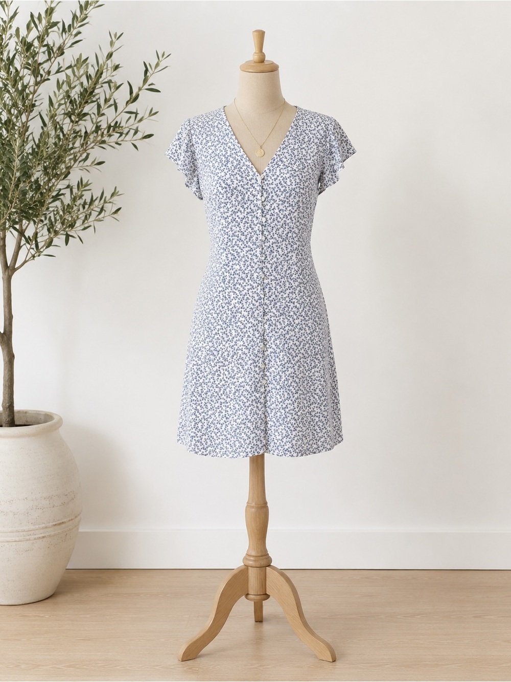Anthropology Rails Helena Blue Garden mini Dress XS Floral Feminine Cottagecore